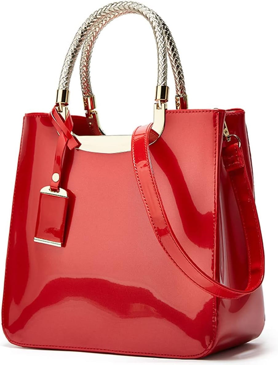 ShengRui Glossy Patent Leather Women Handbag Shiny Shoulder Bag Evening Purse Style Top-Handle Bag Crossbody Satchel Party