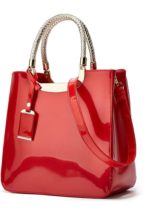 Glossy Patent Leather Women Handbag Shiny Shoulder Bag Evening Purse Style Top-Handle Bag Crossbody Satchel Party