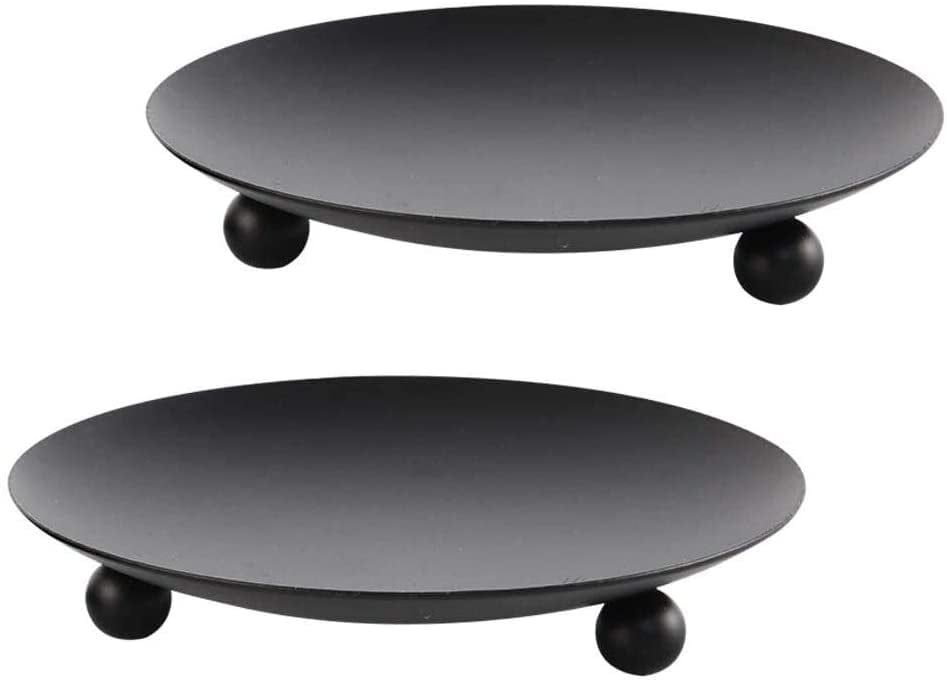 Black Iron Plate Pedestal Candle Holder Set, 4.37 inches