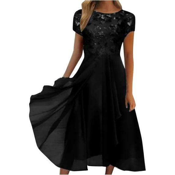 ShengRui Mother of The Bride Dresses for Women Flowy Lace Chiffon Dress Elegant Formal Evening Party Gown for Wedding