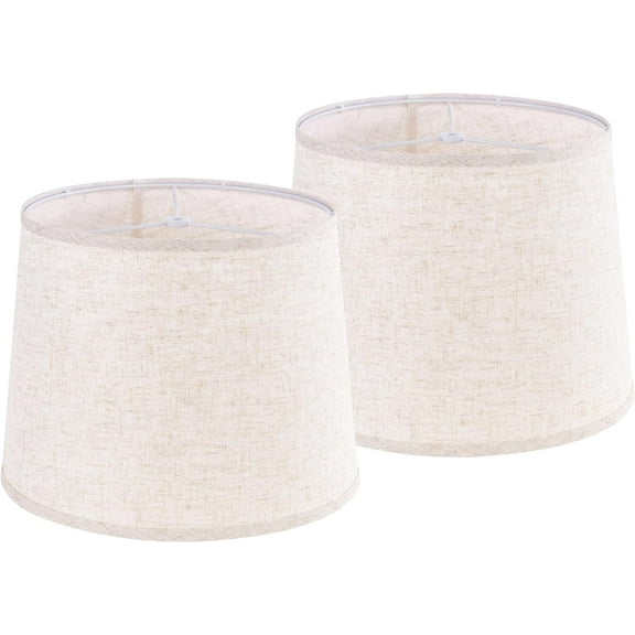 ShengRui Oatmeal Linen Drum Lamp Shades Set of 2 Mediue Lamp Shade High (Spider) Farmhouse Lampshade for Table Lamps Bedside Lamp- Lampshades Replacement Assembly Required