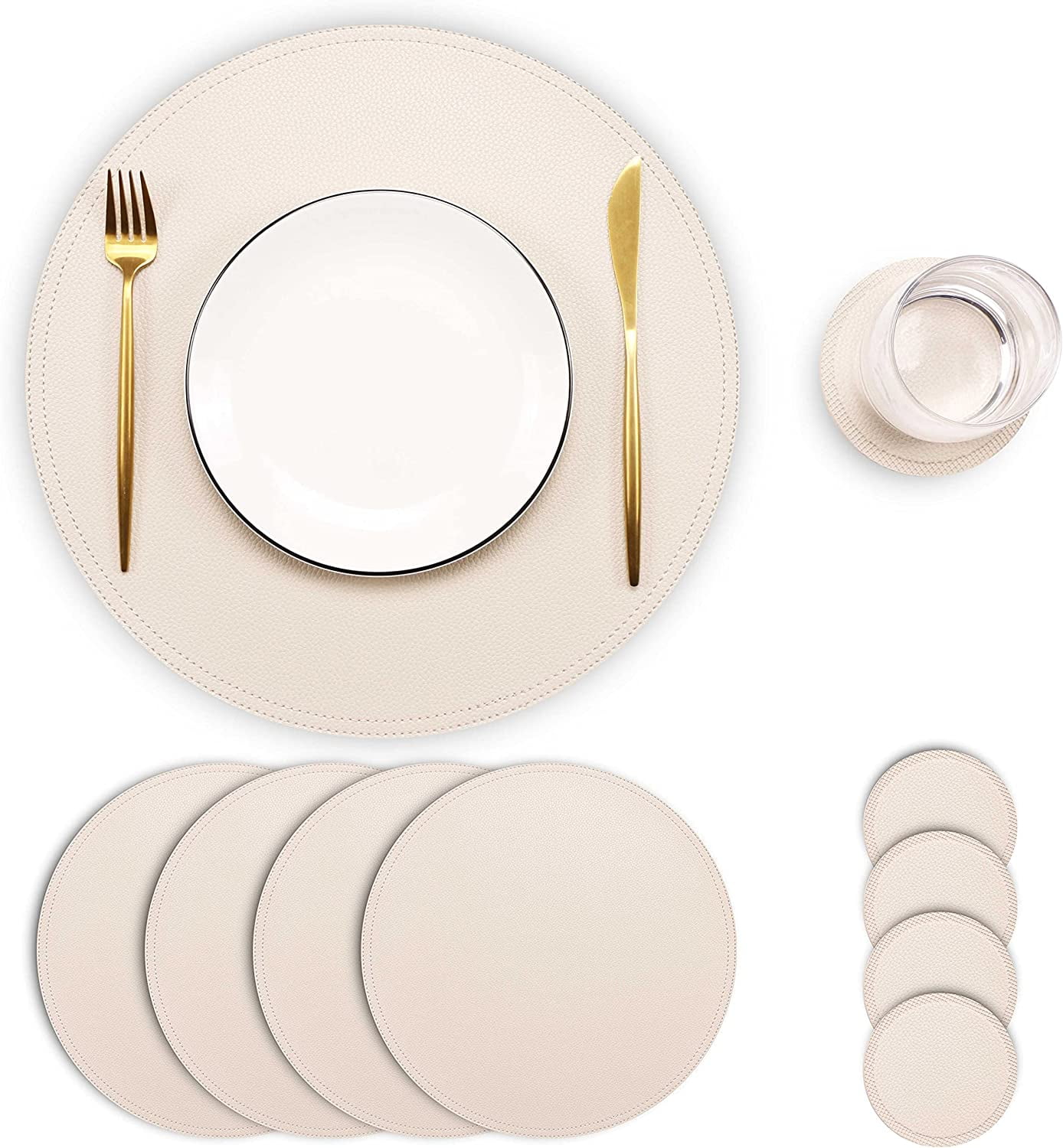 ShengRui Set of 6 Embossed PU Leather Placemats, Waterproof Coffee