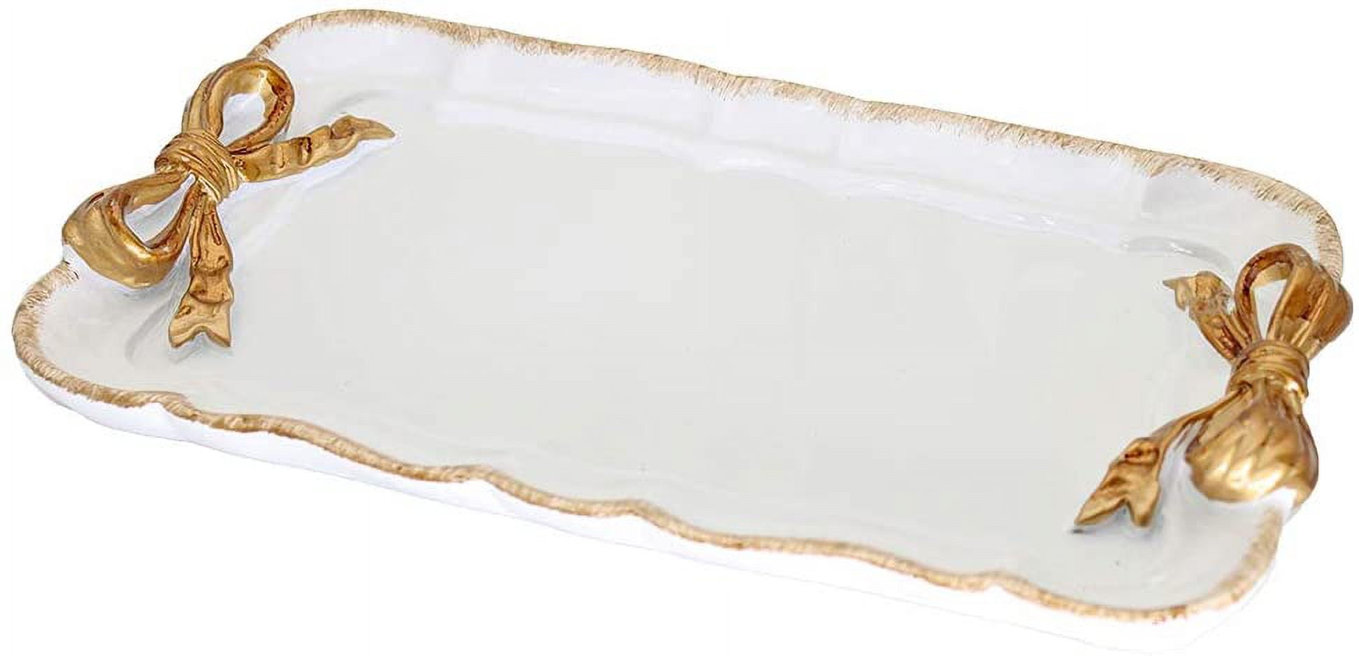 White and Gold Bow-Knot Resin Jewelry Organizer Tray