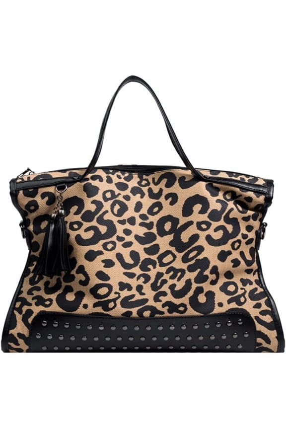 Women Retro Handbag Leopard Print Tote Large Capacity Canvas Shoulder Satchel