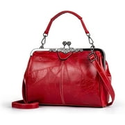 ShengRui Women Vintage Hollow Handbag Oil Leather Shoulder Crossbody Bag Satchel Purse with Kiss Lock Closure