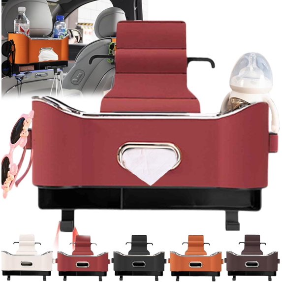 ShengVisions Car Seat Back Storage Organizer - Multi-Pocket Auto Accessory with Drink Holders & Logo Design (Black)