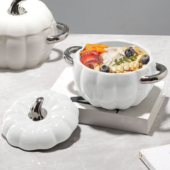 ShengapQ 1800ML Ceramic Pumpkin Soup Bowl with Lid, Decorative Tableware for Halloween, Versatile Use for Oatmeal and Beverages, Ideal Gift for Celebrations, Unique Kitchenware