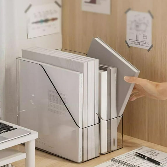 ShengapQ Acrylic Desk Book Stand, Transparent Bookshelf, Multi-functional Storage Rack, Modern Desktop Organizer, Durable and Easy to Clean, Perfect for Home and Office