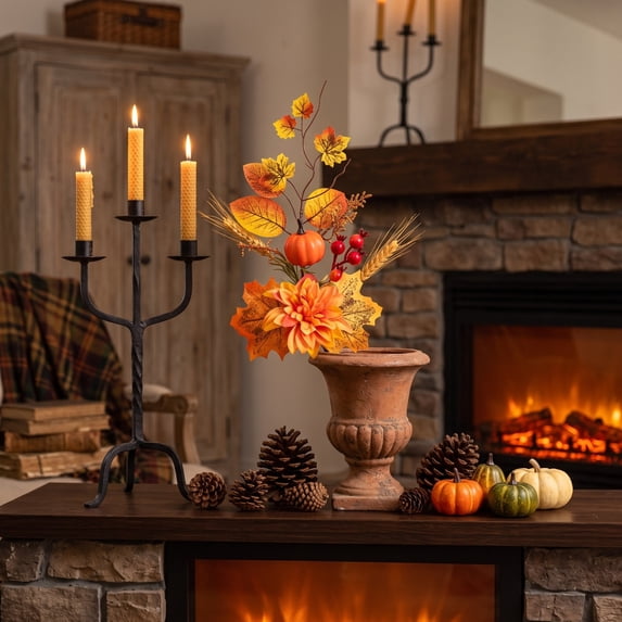 ShengapQ Artificial Flocked Pumpkin Sunflower Bouquet, Maple Leaf Floral Pick, Thanksgiving Festival Decor, Fall Harvest Vase Centerpiece, Indoor Tabletop Mantel Display, Seasonal Gift Accent