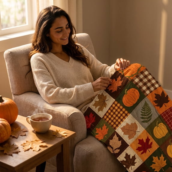 ShengapQ Autumns Thanksgiving Flannel Throw Blanket, Cute Fall Patterns, Warm Lightweight Cover for Sofa Bed Camping, Decorative Plush Blanket for Fall Decor, 39×28in