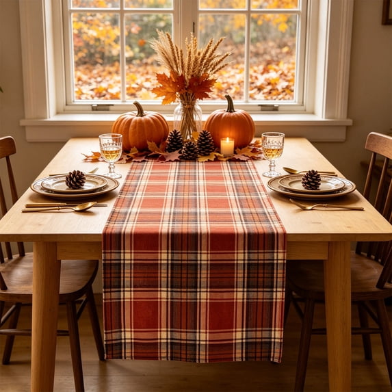 ShengapQ Fall Plaid Table Runner, Polyester Table Decor, Thanksgiving Dining Table Decoration, Durable and Easy Care for Home, Festive Table Accessory, 72×13in