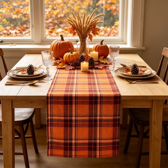 ShengapQ Fall Plaid Table Runner, Polyester Table Decor, Thanksgiving Dining Table Decoration, Durable and Easy Care for Home, Festive Table Accessory, 72×13in