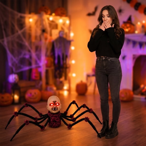 ShengapQ Halloween Animated Creepy Head Prop, Touch Activated Walking Horror Toy, Flashing Red Eyes, Scary Sounds, Indoor Outdoor Decoration, Prank Toy for Halloween Party