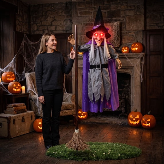ShengapQ Halloween Decorations Luminous Witch Hanging Prop Terrifying Outdoor Décor Scary Voice Activation Ghost Toy, 71in