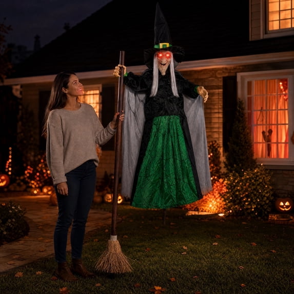 ShengapQ Halloween Decorations Luminous Witch Hanging Prop Terrifying Outdoor Décor Scary Voice Activation Ghost Toy, 71in