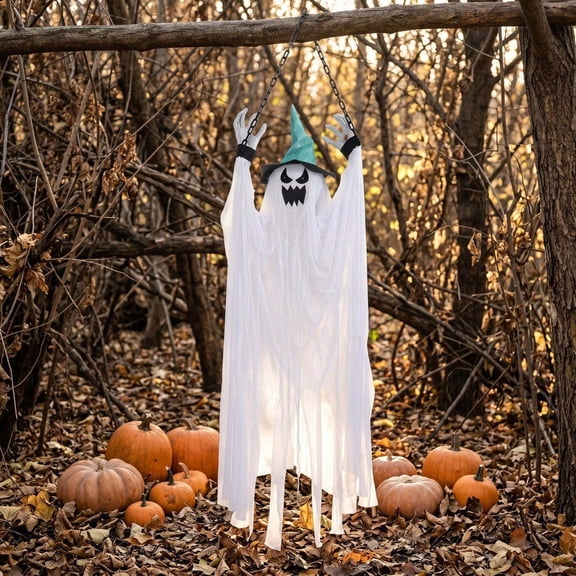 ShengapQ Halloween Hanging Ghost Activated Vibrating Screaming Phantom, Scary Halloween Decor, Spooky Sound Effects, Haunted House Decoration, Frightening Indoor Outdoor Display