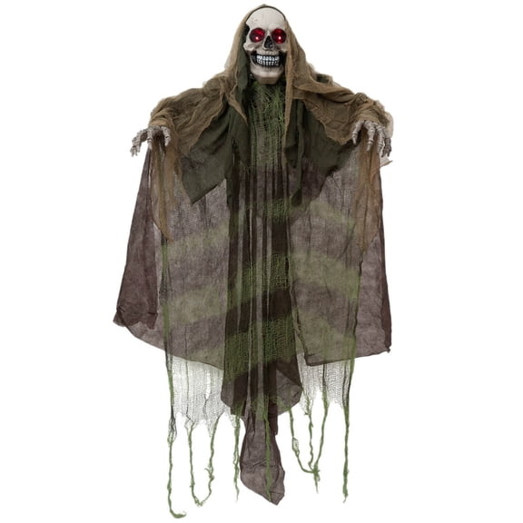 ShengapQ Shaking Skull Ghost Hanging Decoration for Halloween, Haunted Skeleton, Creepy Sound Effects, Induction Sensor with Glowing Eyes, Perfect for Porch and Window Display