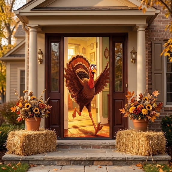 ShengapQ Thanksgiving Door Cover, Door Curtain, Multicolor Festival Decoration, Easter Day Wall Hanging, Holiday Party Decor, Durable Polyester Door Decoration, 71×36in