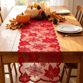 ShengapQ Thanksgiving Table Runner, Maple Leaf Patterned Decor, Elegant Dining Table Decoration, Perfect for Holiday Season, Versatile for Various Settings, 71×14in