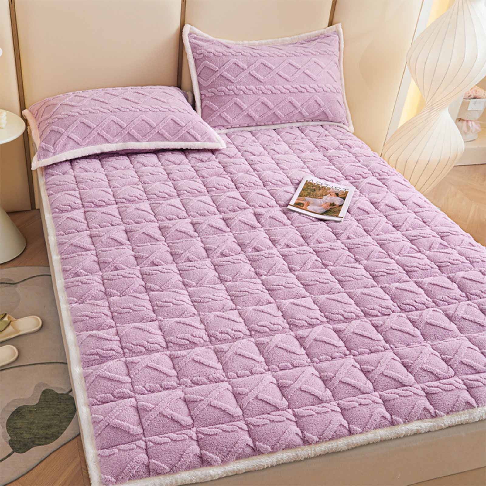 ShengapQ Thick Taffeta Velvet Mattress Pad, Flannel Mattress, Warm & Cozy Bedding, 70.86" x 78", Soft Cotton Layer, Slip Resistant Bottom, Easy to Clean, Durable Mattress Topper
