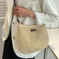 thumbnail image 1 of ShengapQ Woven Storage Bag, Portable Handbag, Stylish Beach Bag, Adjustable Shoulder Strap, Spacious Compartment for Essentials, Fashionable Paper Straw Design, Perfect for Travel and Everyday Use, 1 of 8