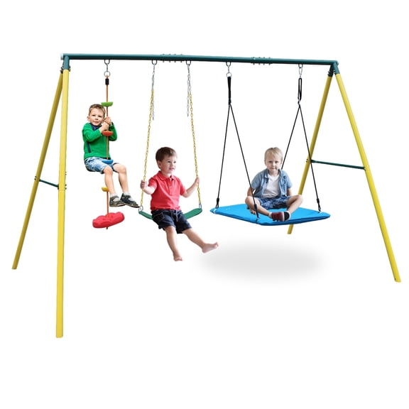 Shengchao 3-in-1 Heavy Duty Metal Kids Swing Set – Outdoor A-Frame Swing Stand for Backyard & Playground, Includes Swings, Ages 3+