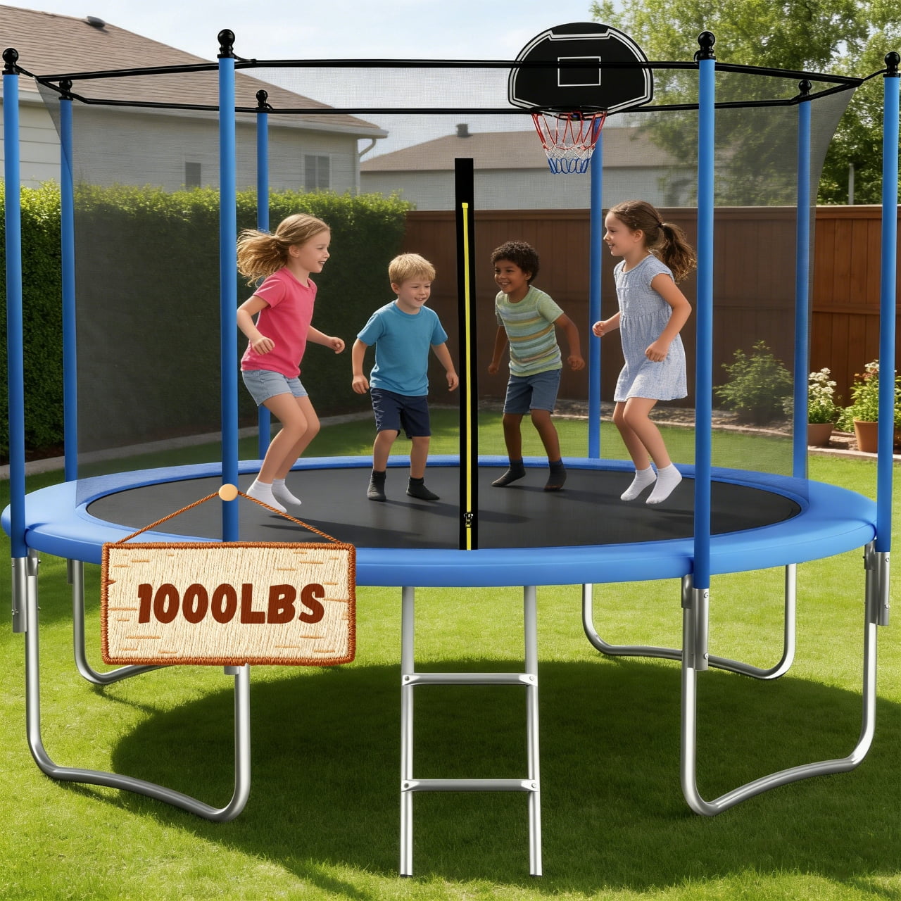 Shengchao Trade 1000LBS 10FT Trampoline for Adults and Kids,Trampoline with Enclosure,Basketball Hoop, Recreational Trampoline with Ladder, Heavy Duty Trampoline Capacity for 4-6 Kids