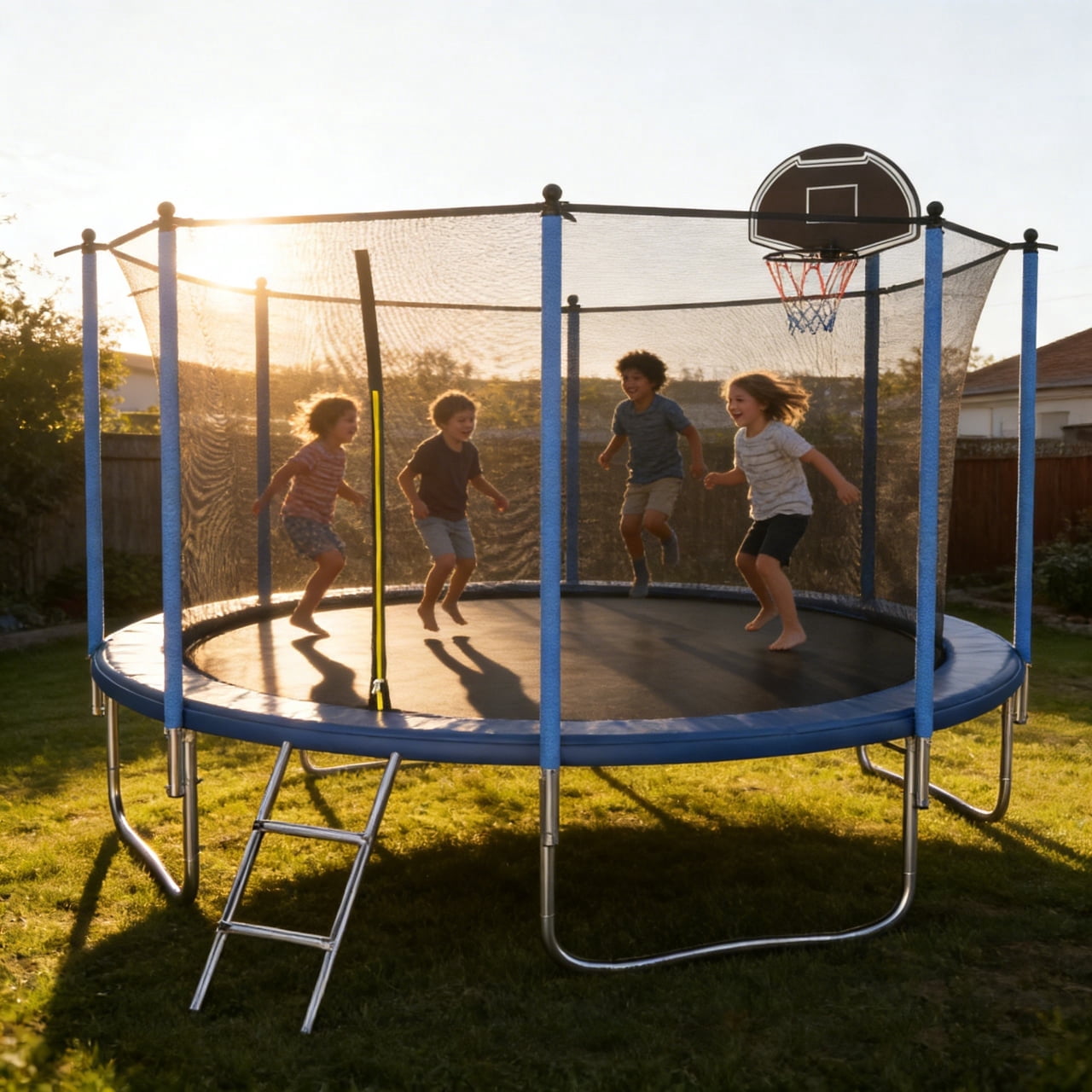 Shengchao Trade 1000LBS 12FT Trampoline for Adults and Kids,Trampoline with Enclosure,Basketball Hoop, Light,Recreational Trampoline with Ladder, Heavy Duty Trampoline Capacity for 4-6 Kids