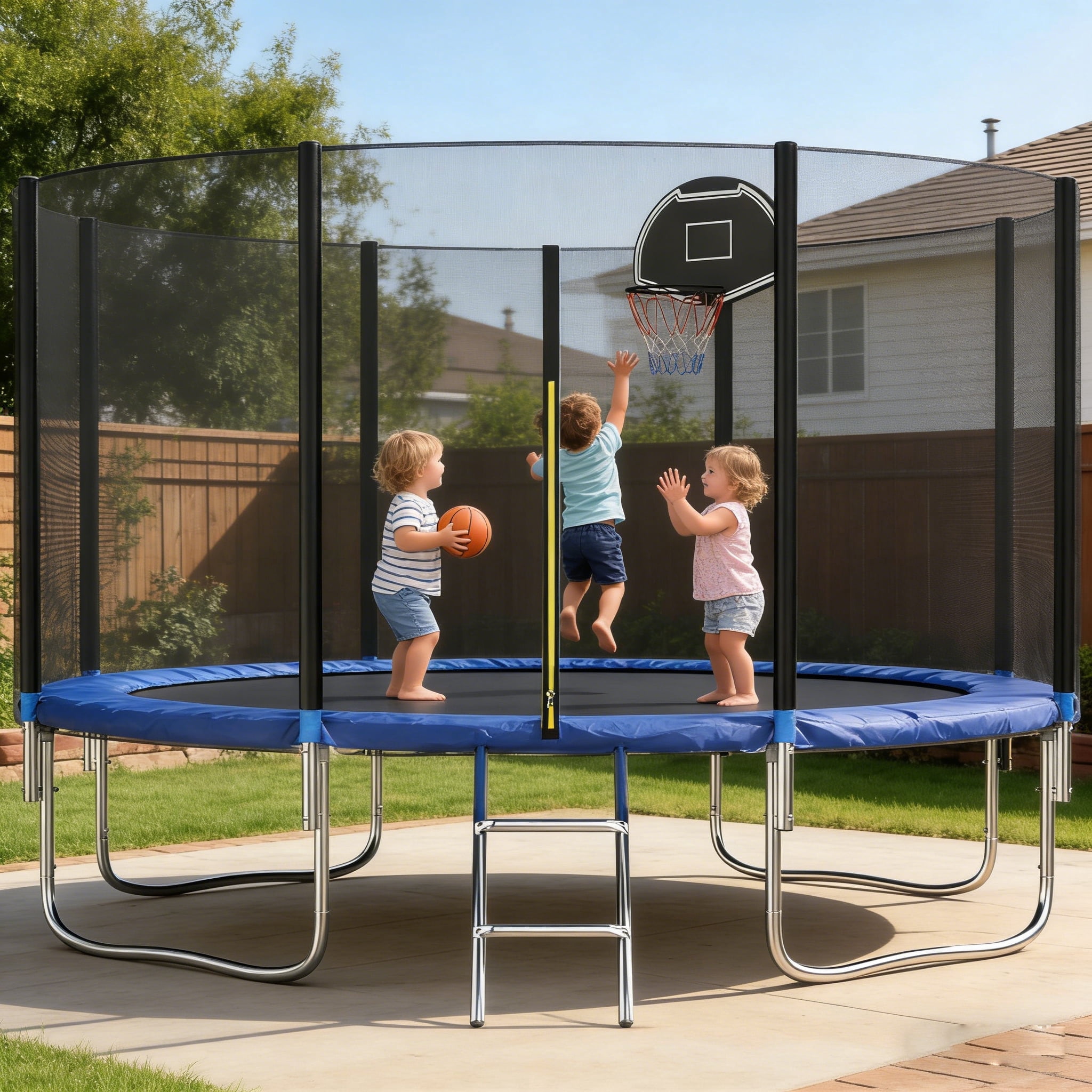 Shengchao Trade 1000LBS 12FT Trampoline for Adults and Kids,Trampoline with Enclosure,Basketball Hoop, Light,Recreational Trampoline with Ladder, Heavy Duty Trampoline Capacity for 4-6 Kids
