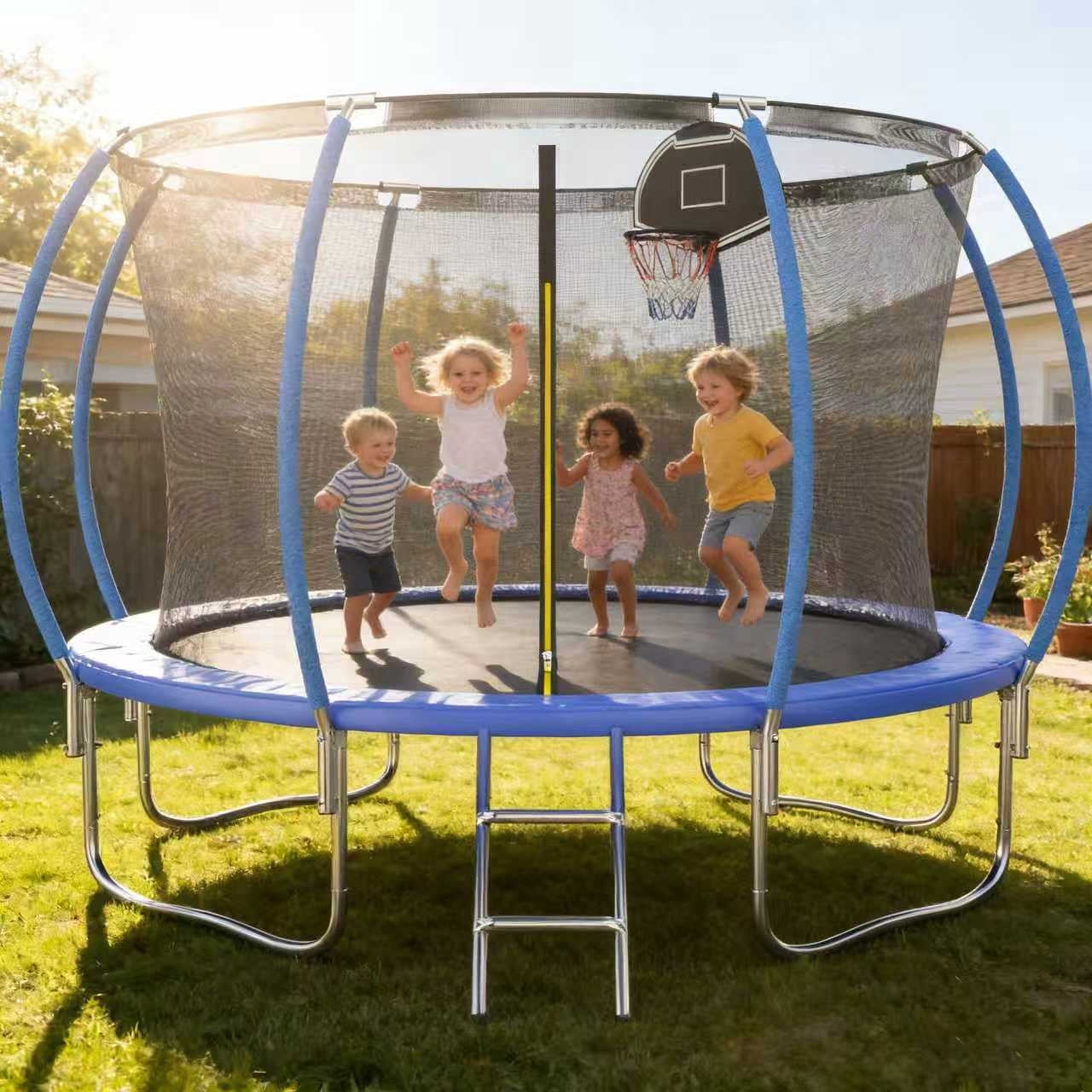 Shengchao Trade 1000LBS 12FT Trampoline for Adults and Kids,Trampoline with Enclosure,Basketball Hoop, Light,Recreational Trampoline with Ladder, Heavy Duty Trampoline Capacity for 4-6 Kids