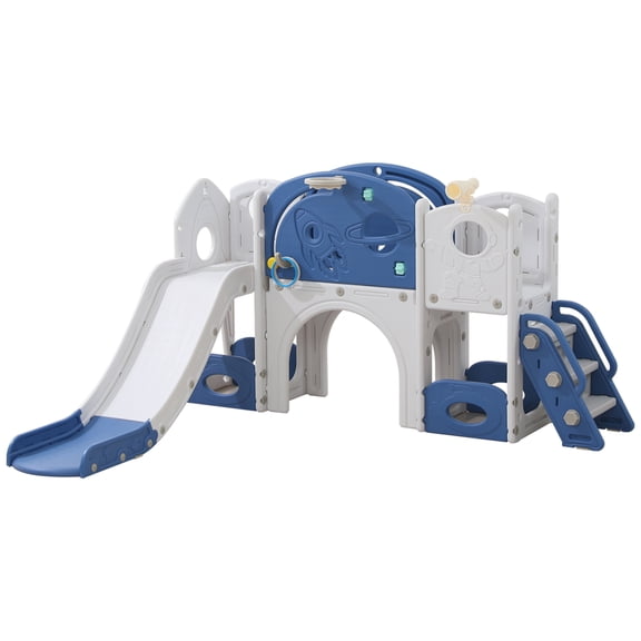 Shengchao Trade 12 in 1 Toddler Slide , Astronaut Themed for Baby Slide Toddlers Aged 1-3, with Astronaut,Telescope, Basketball Hoop and Ring Toss, Toddler Playset Blue Gray Combo