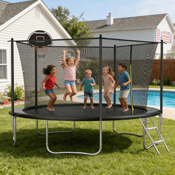 Shengchao Trade 1600LBS 14FT Trampoline for Adults and Kids,Trampoline with Enclosure,Recreational Trampoline with Ladder, Heavy Duty Trampoline Capacity for 4-6 Kids