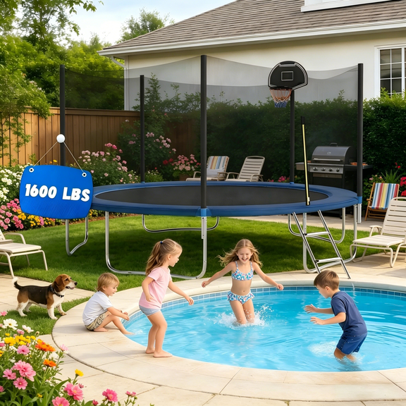 Shengchao Trade 1600LBS 14ft Heavy Duty Outdoor Trampoline for 6-8 Kids and Adults,Backyard Trampoline with Enclosure Net and Ladder, Jumping Trampoline Capacity for Boys and Girls Birthday Gift