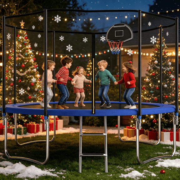 Shengchao Trade 650LBS 10FT Trampoline for Adults and Kids,Trampoline with Enclosure,Recreational Trampoline with Ladder, Heavy Duty Trampoline Capacity for 2-4 Kids