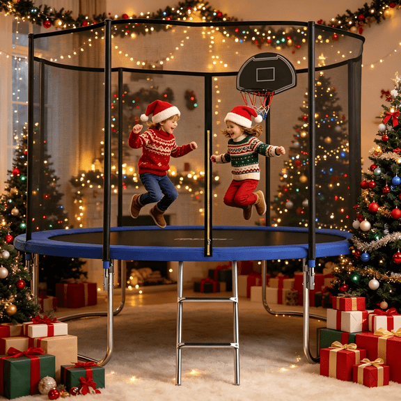 Shengchao Trade 650LBS 10FT Trampoline for Adults and Kids,Trampoline with Enclosure,Recreational Trampoline with Ladder, Heavy Duty Trampoline Capacity for 2-4 Kids