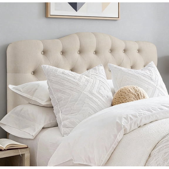 Shengchao Trade Adjustable Heigh Headboard with Linen Upholstery and Button Tufting for Bedroom,Queen,Natural Linen