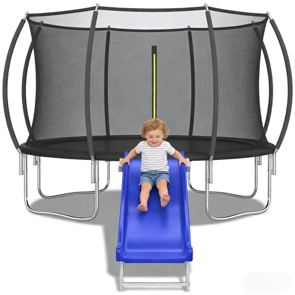 Shengchao Trade Heavy Duty Plastic Trampoline Slide with Support Frame for 8-16FT, Safer Outdoor Plastic Slide for Trampoline, Adjustable Trampoline Ladder for Kids 6+, 220 LBs Capacity, Blue