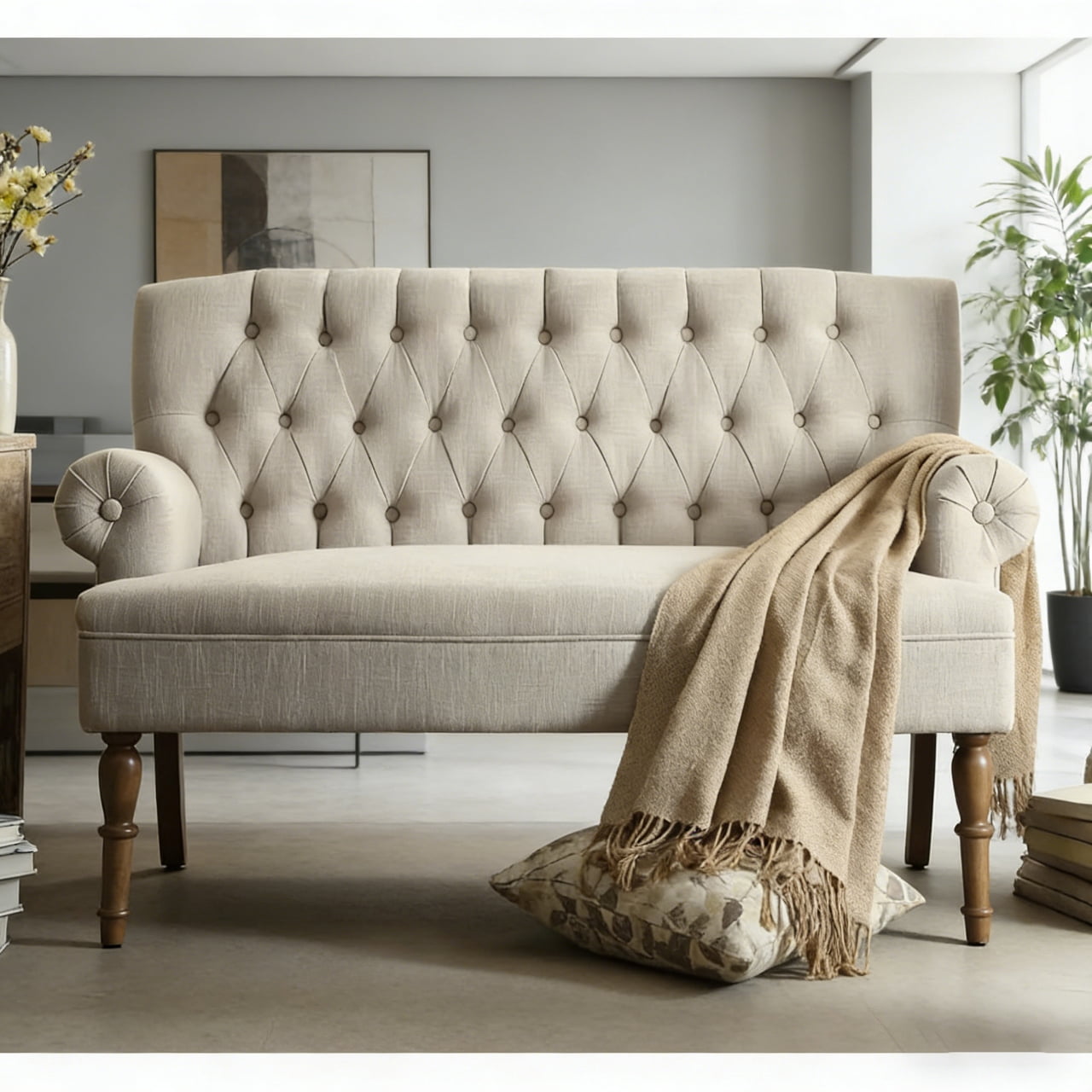 Shengchao Trade Loveseat Sofa for Living Room, Couch in a Box, Sofa para Sala, Love Seats Furniture, Long Couches, Settee, Textile Beige