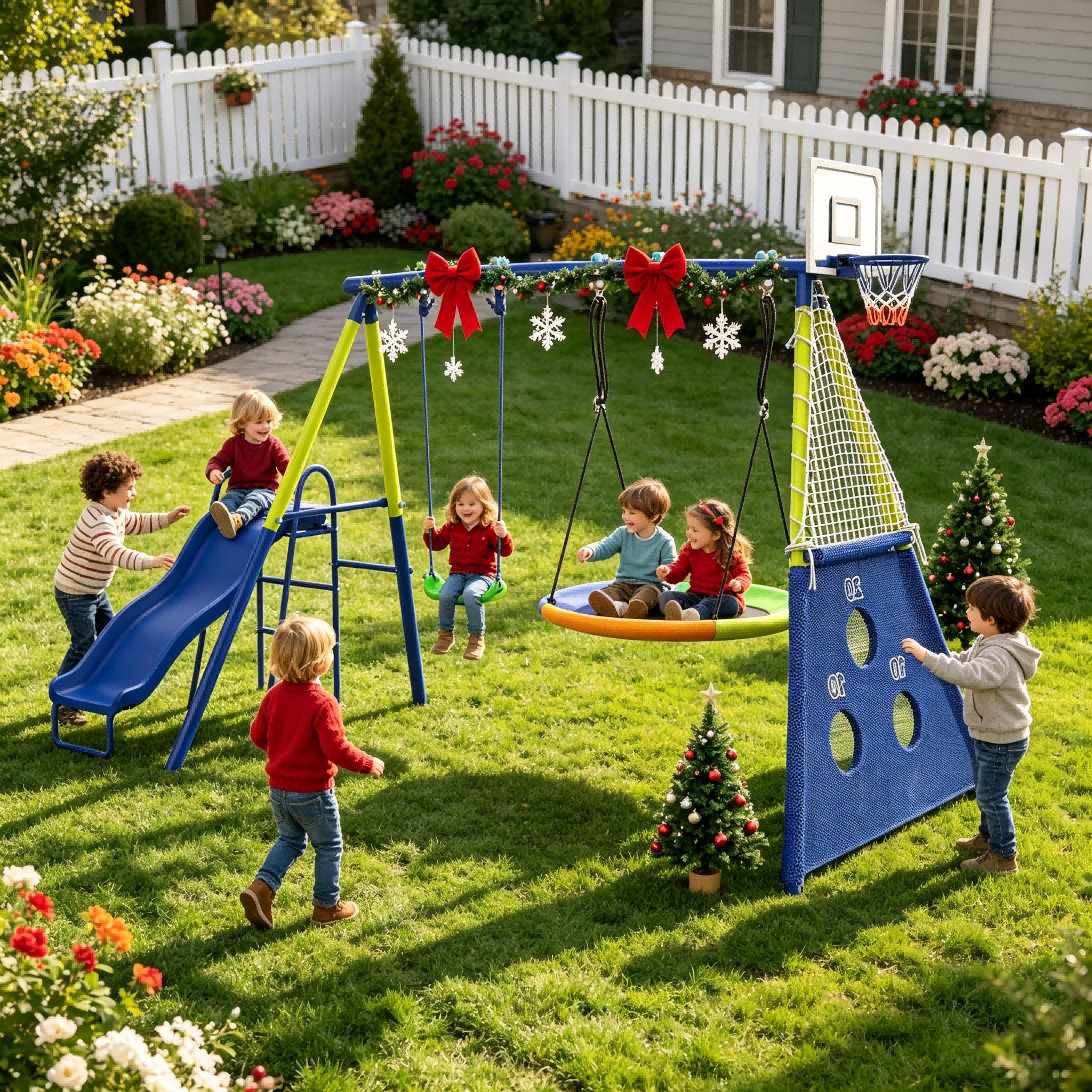 Shengchao Trade Metal Kids Swing Set – Heavy Duty Outdoor A-Frame with 2 Swings, Backyard Playground Equipment for Children