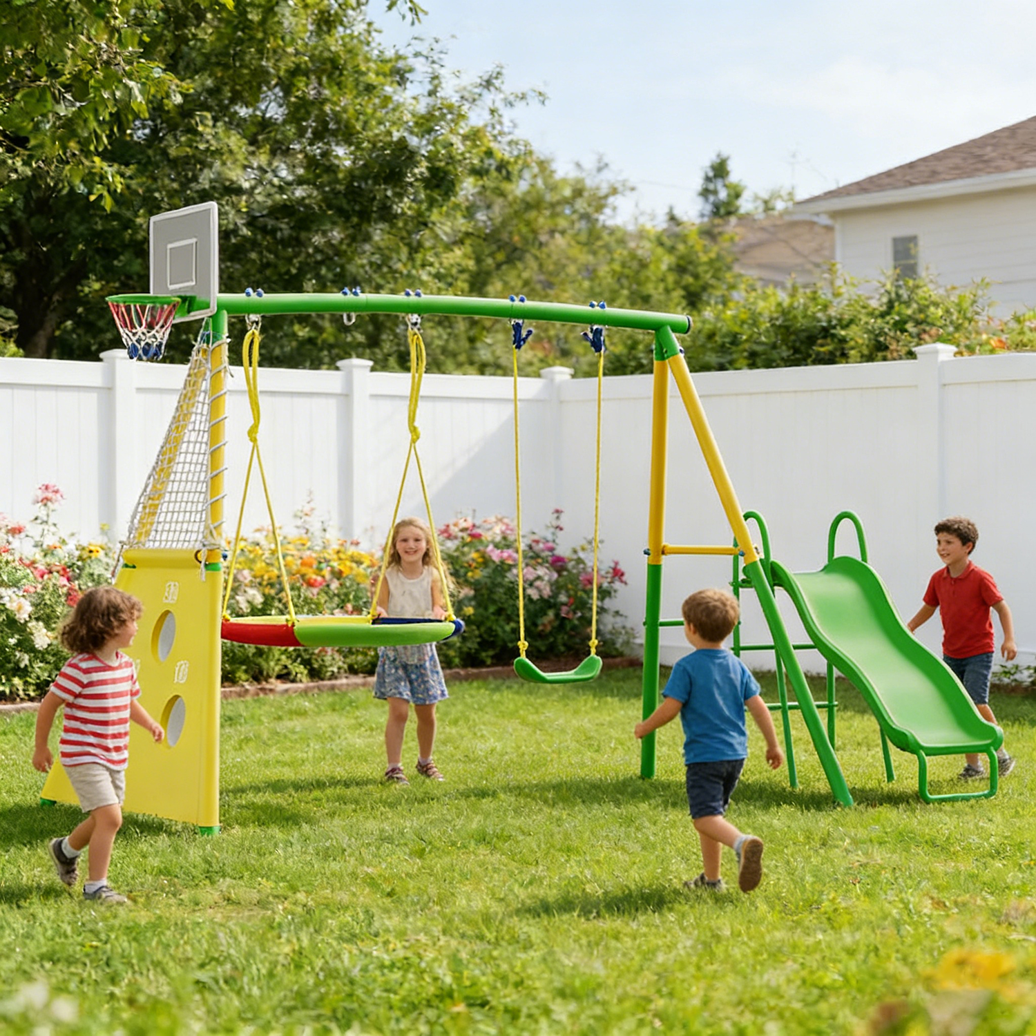 Shengchao Trade Metal Kids Swing Sets with Heavy Duty Outdoor A-Frame, 2 Swings