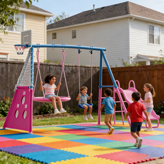 Shengchao Trade Metal Kids Swing Sets with Heavy Duty Outdoor A-Frame, 2 Swings