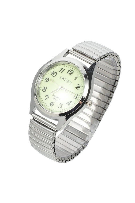 Easy Read Stretch Band Luminous Dial Watch for Men - Silver
