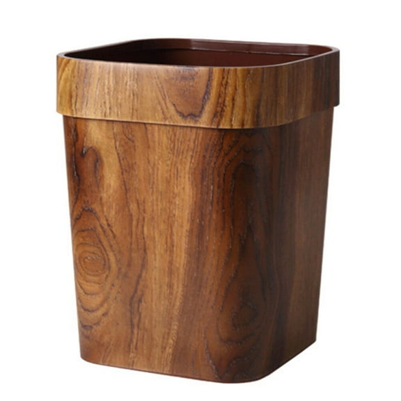 Shengjike Small Square 14L Imitated Wood Trash Bin Waste Container Kitchen Bathroom Office