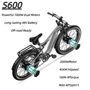 دراجة جبلية كهربائية Shengmilo S600 بطارية مزدوجة 48 فولت 1000 واط مثالية للركوب على الطرق الوعرة، فرامل قرصية هيدروليكية، مغامرات خارجية، إطار من سبائك الألومنيوم، إطارات بعرض 3.0 بوصة
