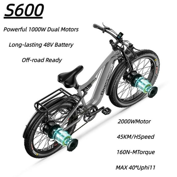Shengmilo S600 Electric Mountain Bike 48V 1000W Dual Battery Ideal for off-road riding, hydraulic disc brakes, outdoor adventures Aluminum alloy frame, 3.0-inch wide tires