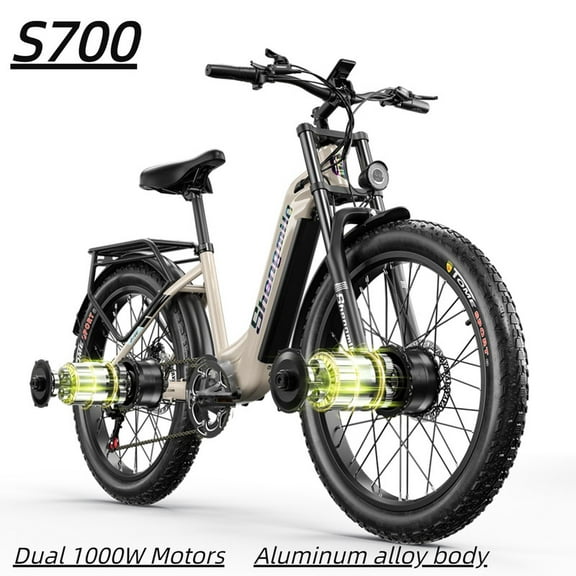 Shengmilo S700 2000W Dual Motor Electric Bike, 48V Fat Tire E-Bike, 26" Aluminum Alloy Rim, Shimano 7-Speed, 45km/h High-Power Mountain Electric Bicycle for Adults