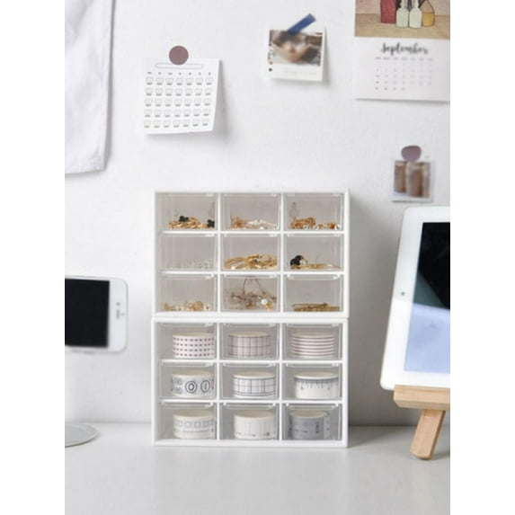 Shengshi 9 Grids Desktop Storage Box Jewelry Drawer Dust-proof Woman Girl Pearl Beads Storage Boxes Plastic Cosmetic Earrings Makeup Container Organizer