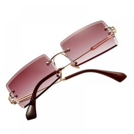 3 Pairs Rimless Rectangle Sunglasses Tinted Frameless Eyewear Vintage Transparent Rectangle Y2K Glasses for Women Men C10 green C11 blue under pink C12 pink under yellow Walmart