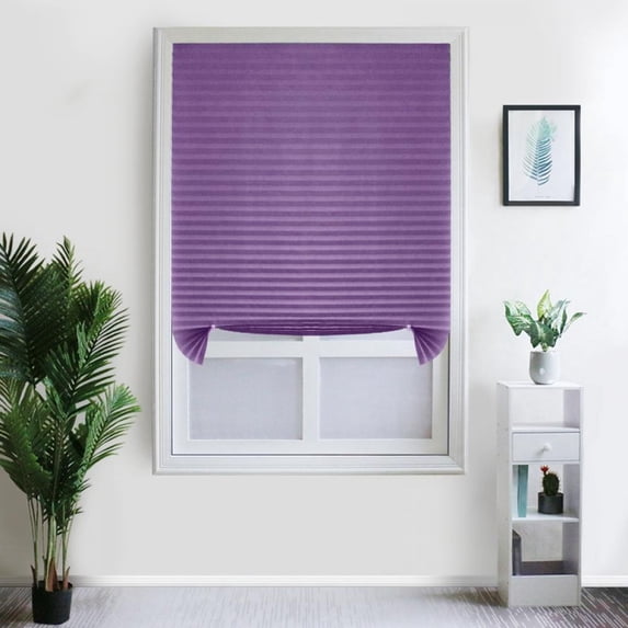 Shengshi Waterproof Shades Window Treatment Valance Room Darkening Curtain Free Punching Tie Up Shade Installed By Adhesive Tape 60x150cm Purple