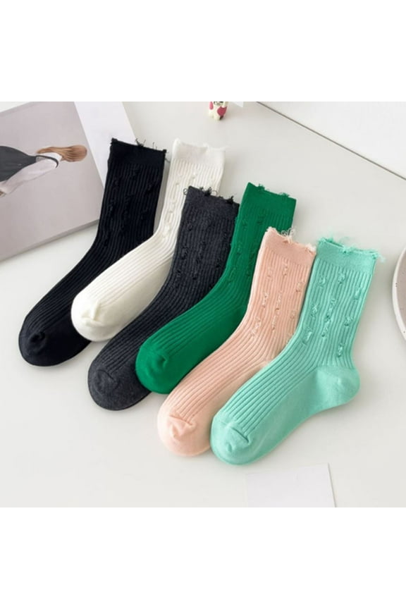 1 Pair Womens Socks, Hole Stocks Solid Color Crew Socks Colorful Lightweight Cotton Athletic Socks